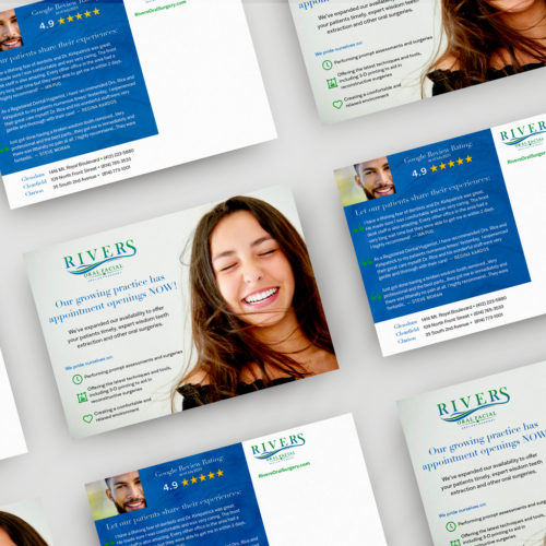 Rivers Oral Surgery Marketing Strategy, Postcard, Social, and Website Support